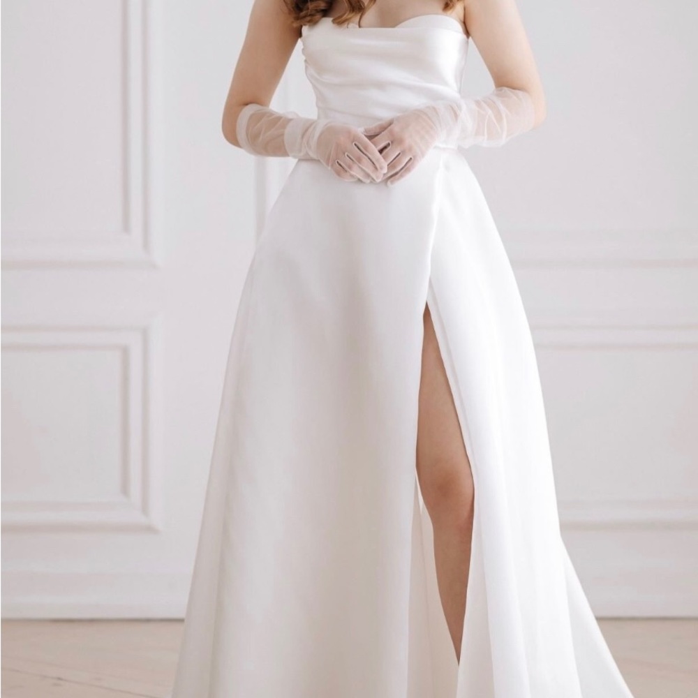 Satin Wedding Dress with Detachable Sleeves